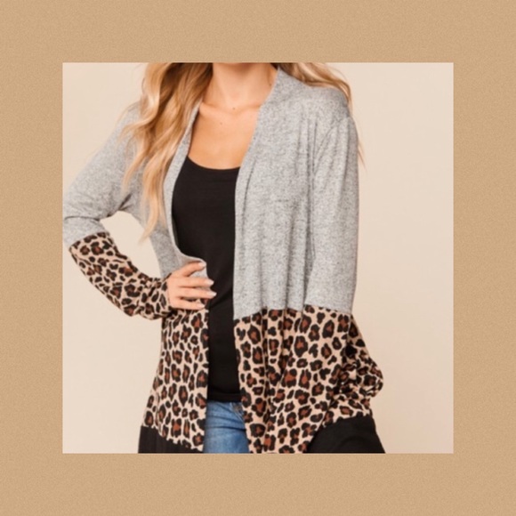 💼 Leopard / Animal Print Open Cardigan w/ Color Block - Picture 4 of 4